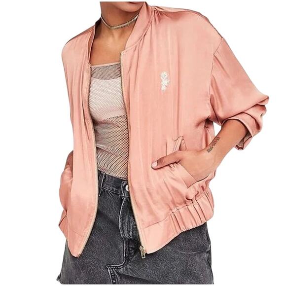 Urban Outfitters Jackets & Blazers - Urban Outfitters Silence + Noise Dusty Rose Satin Bomber Jacket Large Womens
